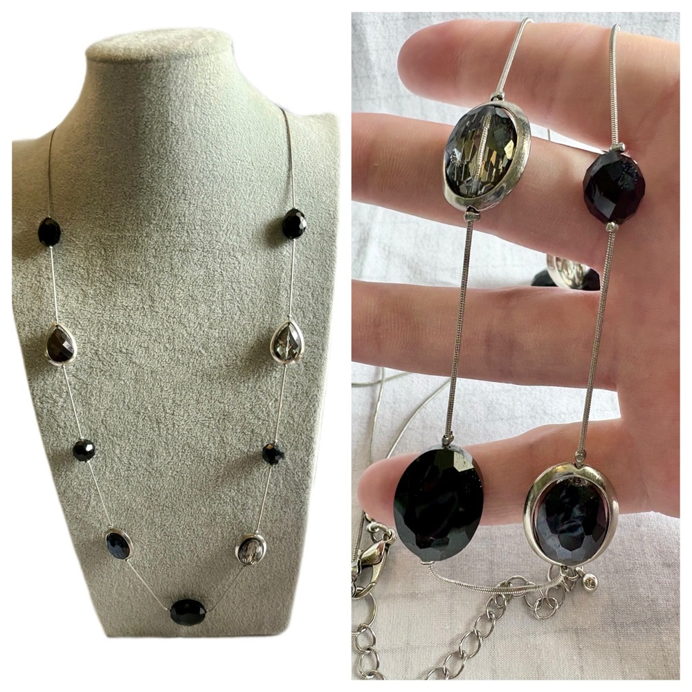 Long Dark Jeweled Faceted Necklace